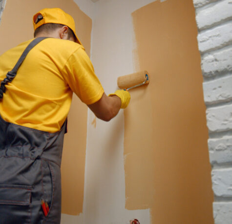 la rénovation intérieure et extérieure- mis en peinture d'un mur dans la cage d'escalier