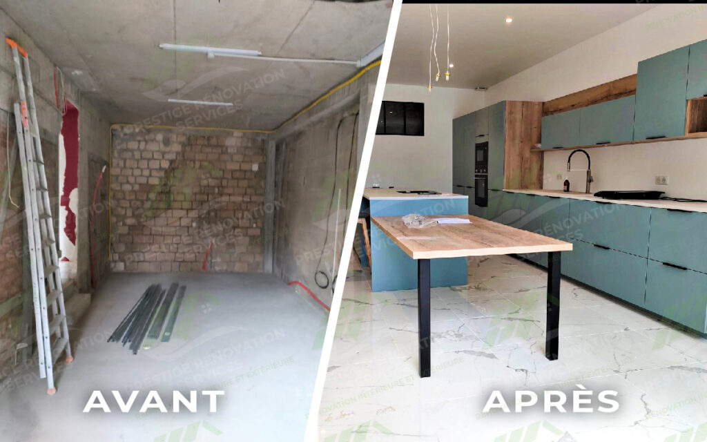 Photo avant et après rénovation cuisine dans une maison en Yvelines dans le 78